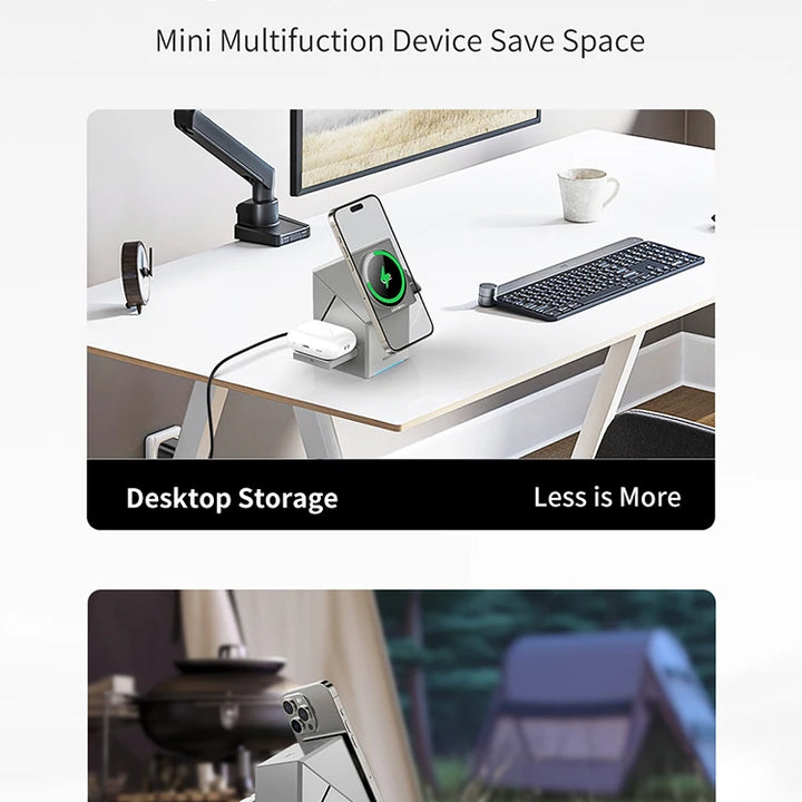 Qi2 3-in-1 Wireless Charger with Auto-Rotating Dock for IPhone 16/15/14 Pro Max, AirPods, and IWatch Fast Charging