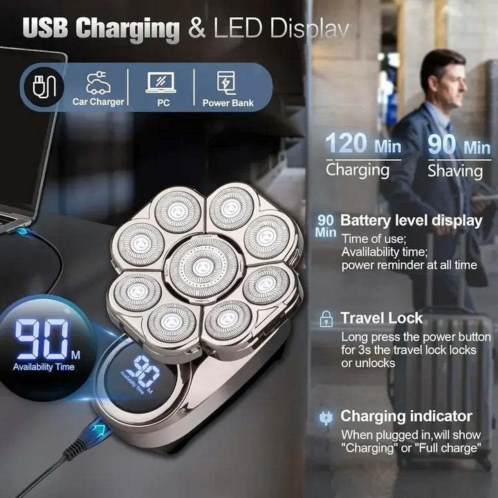 9D Head Shaver For Bald Men Electric Shavers Rechargeable Head Razor IPX7 Waterproof Rotary Shaver With LED Display Men Gift