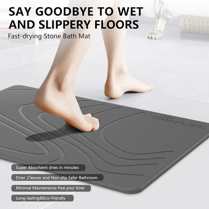Stone Bath Mat, Diatomaceous Earth Shower Mat, Non-Slip Super Absorbent Quick Drying Bathroom Floor Mat, Natural, Easy to Clean
