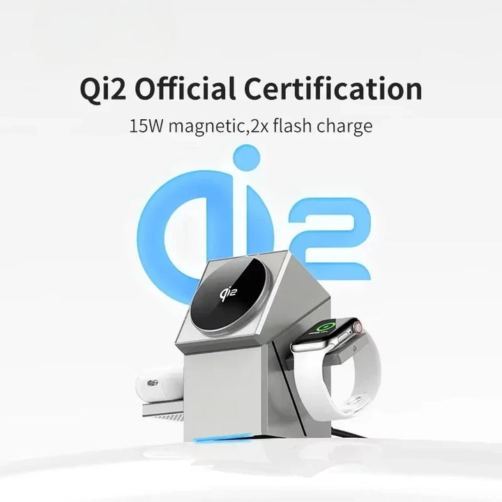 Qi2 3-in-1 Wireless Charger with Auto-Rotating Dock for IPhone 16/15/14 Pro Max, AirPods, and IWatch Fast Charging